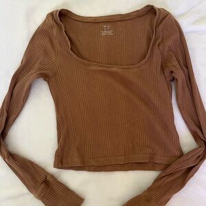 Aerie Ribbed Brown Long Sleeve Top